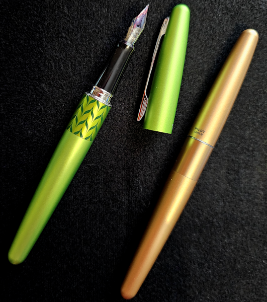 Lime Green fountain and gold gel roller Pilot Metro pens